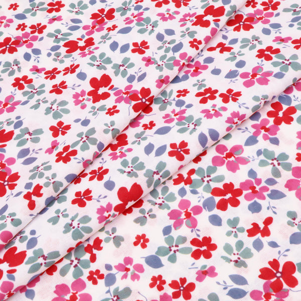 Chinese Grass Linen Feel Printed Ramie Cotton Dressmaking Fabric - Pink Red Flowers