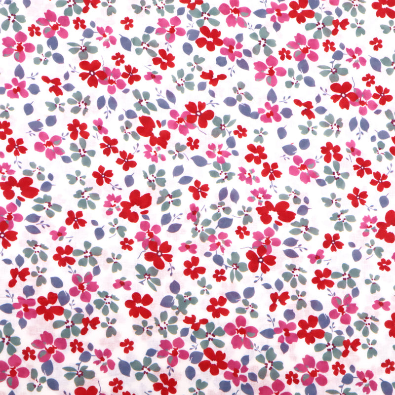 Chinese Grass Linen Feel Printed Ramie Cotton Dressmaking Fabric - Pink Red Flowers