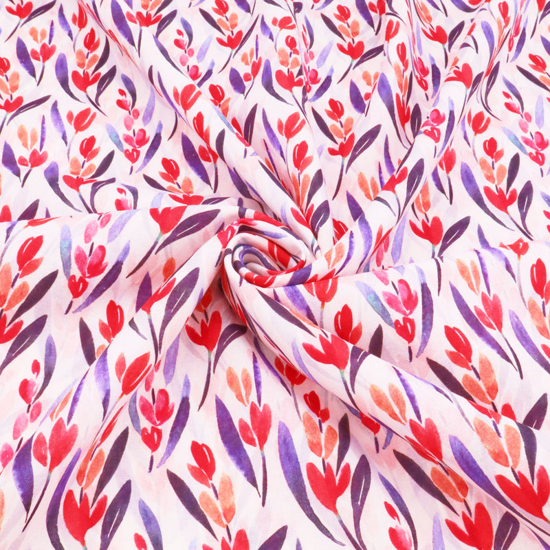 Chinese Grass Linen Feel Printed Ramie Cotton Dressmaking Fabric - Red Tulips