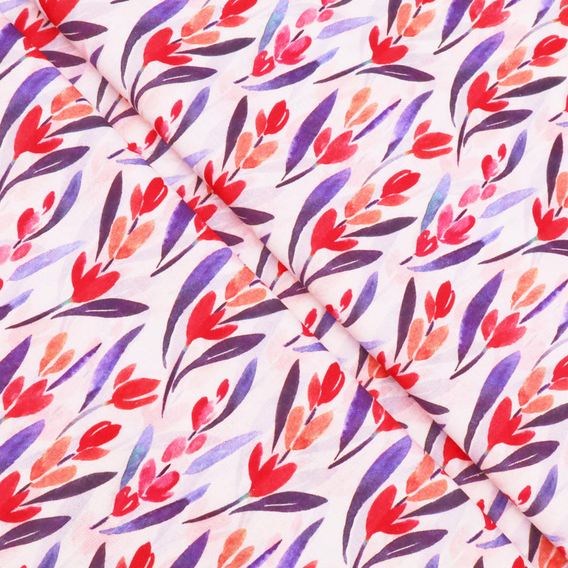 Chinese Grass Linen Feel Printed Ramie Cotton Dressmaking Fabric - Red Tulips