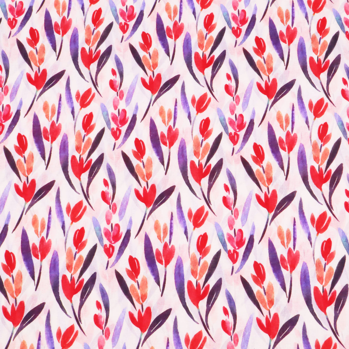 Chinese Grass Linen Feel Printed Ramie Cotton Dressmaking Fabric - Red Tulips