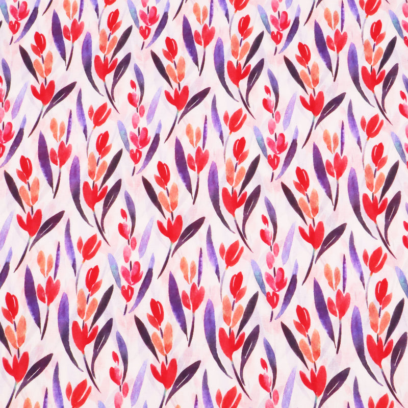 Chinese Grass Linen Feel Printed Ramie Cotton Dressmaking Fabric - Red Tulips