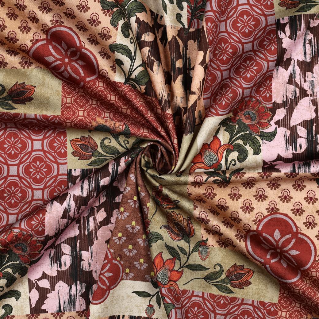 Cloverdale Printed Cotton Satin Dressmaking Fabric - Patchwork Rust