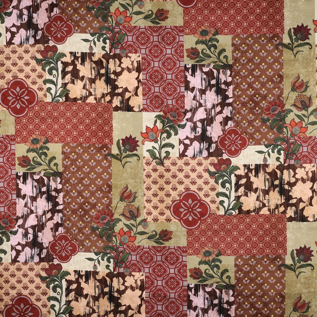 Cloverdale Printed Cotton Satin Dressmaking Fabric - Patchwork Rust