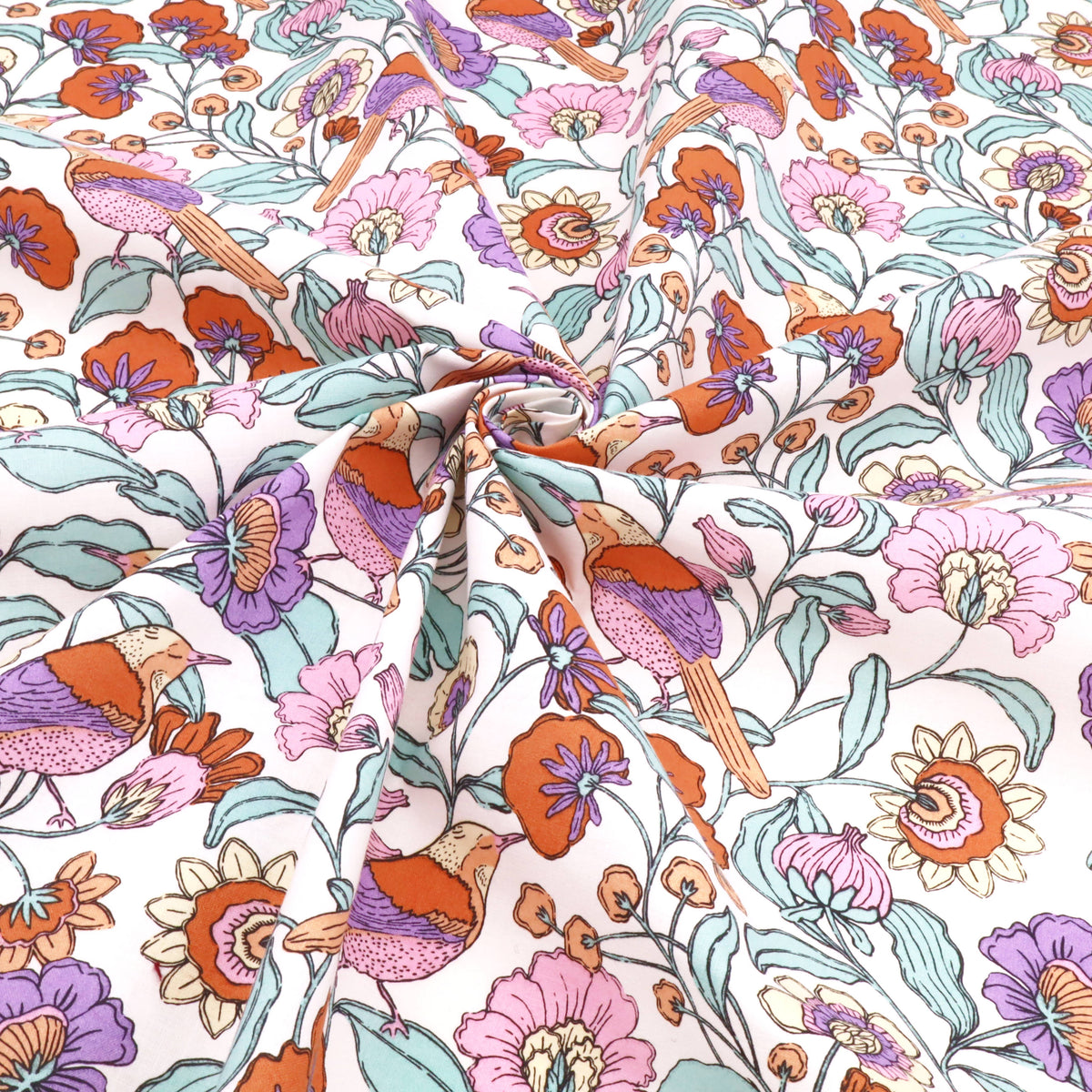 Printed Coated Cotton Water Repellent Tablecloth Fabric - Birds & Flowers
