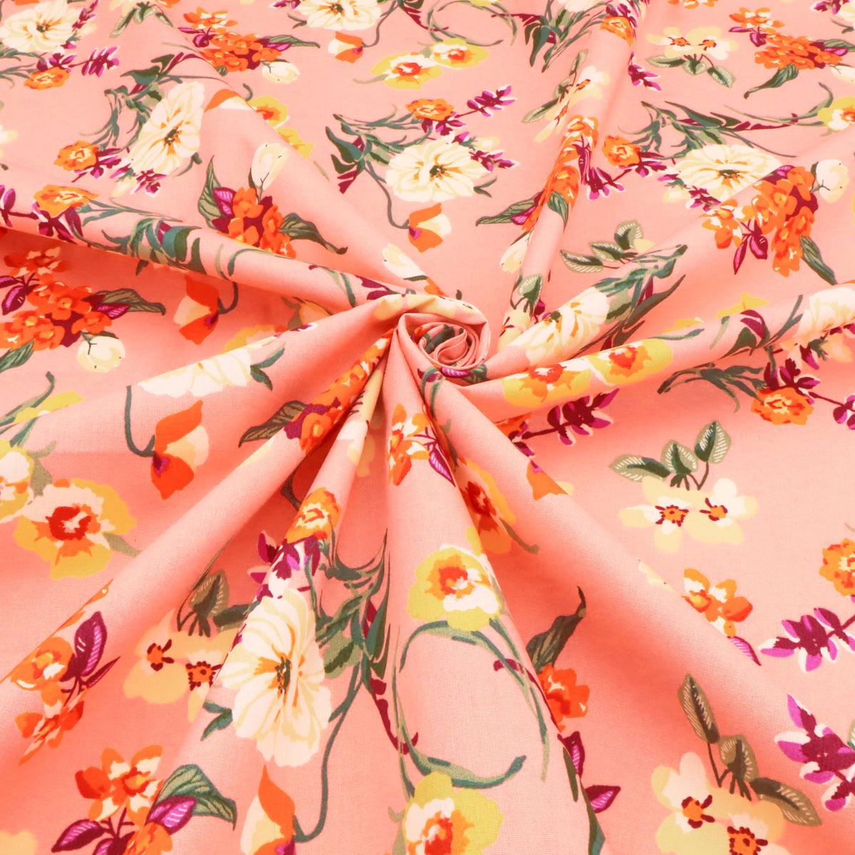 Printed Coated Cotton Water Repellent Tablecloth Fabric - Bold Flowers on Salmon