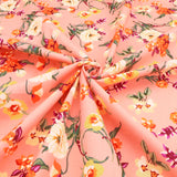 Printed Coated Cotton Water Repellent Tablecloth Fabric - Bold Flowers on Salmon