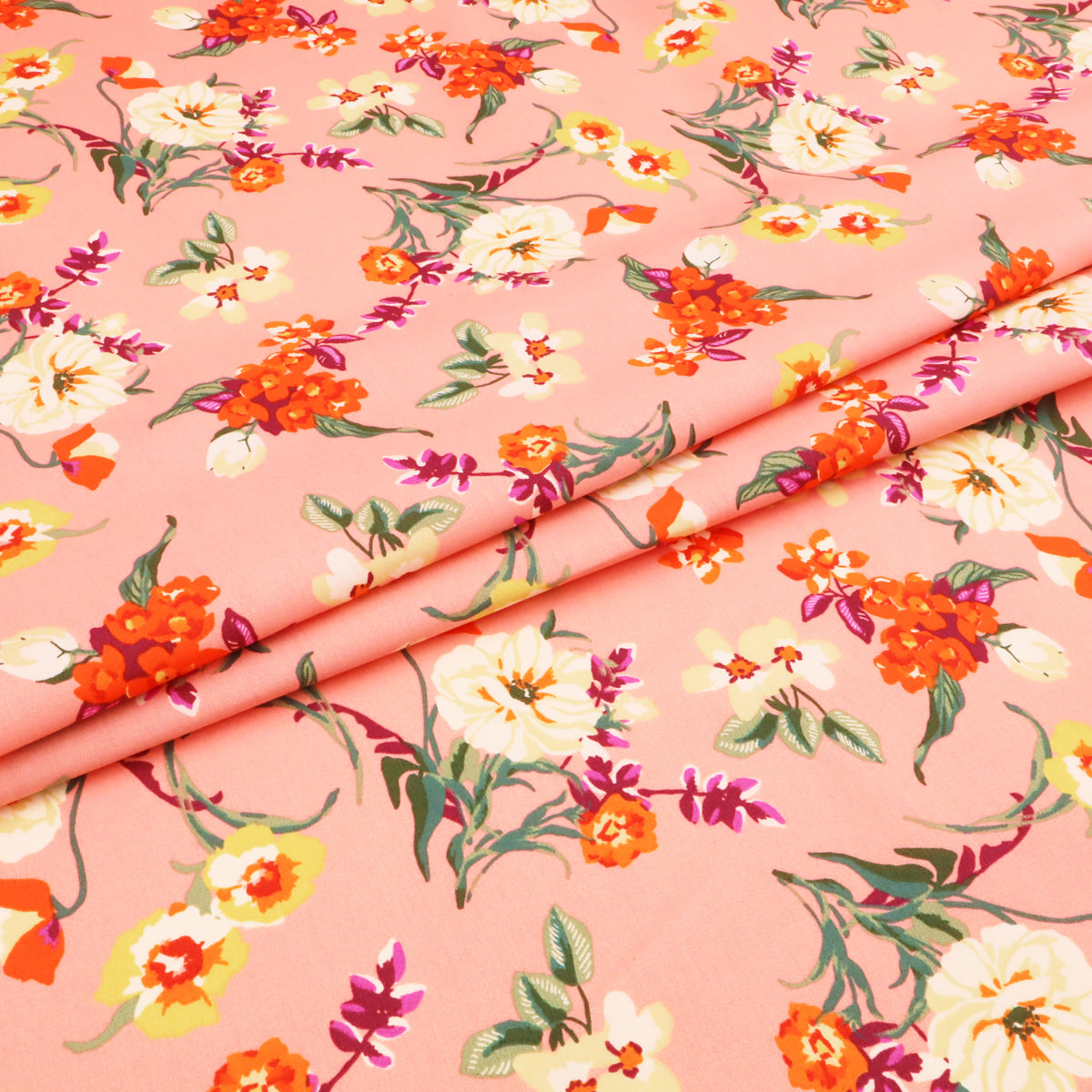 Printed Coated Cotton Water Repellent Tablecloth Fabric - Bold Flowers on Salmon
