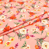 Printed Coated Cotton Water Repellent Tablecloth Fabric - Bold Flowers on Salmon