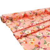 Printed Coated Cotton Water Repellent Tablecloth Fabric - Bold Flowers on Salmon
