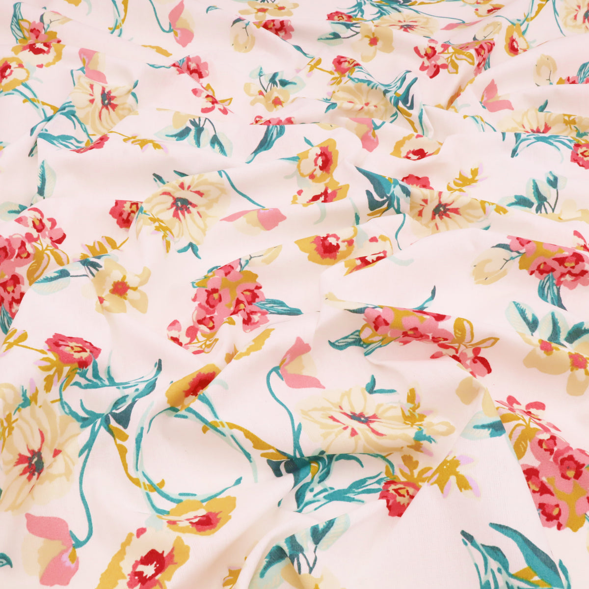 Printed Coated Cotton Water Repellent Tablecloth Fabric - Pretty Flowers on White