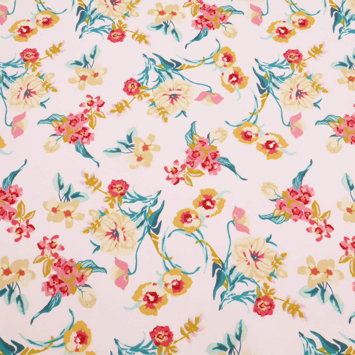 Printed Coated Cotton Water Repellent Tablecloth Fabric - Pretty Flowers on White