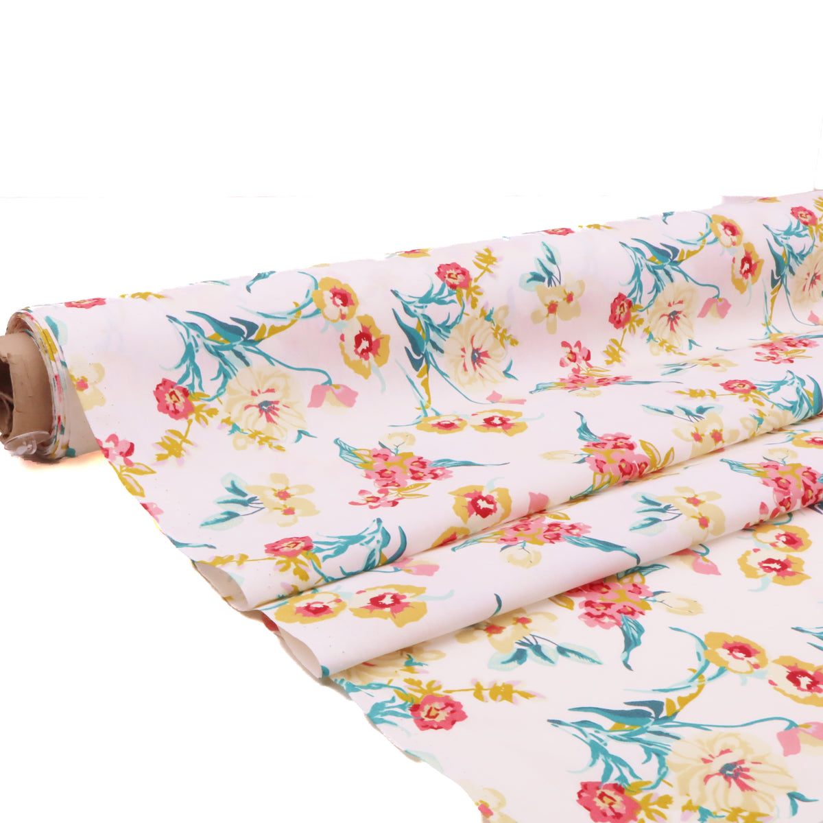 Printed Coated Cotton Water Repellent Tablecloth Fabric - Pretty Flowers on White