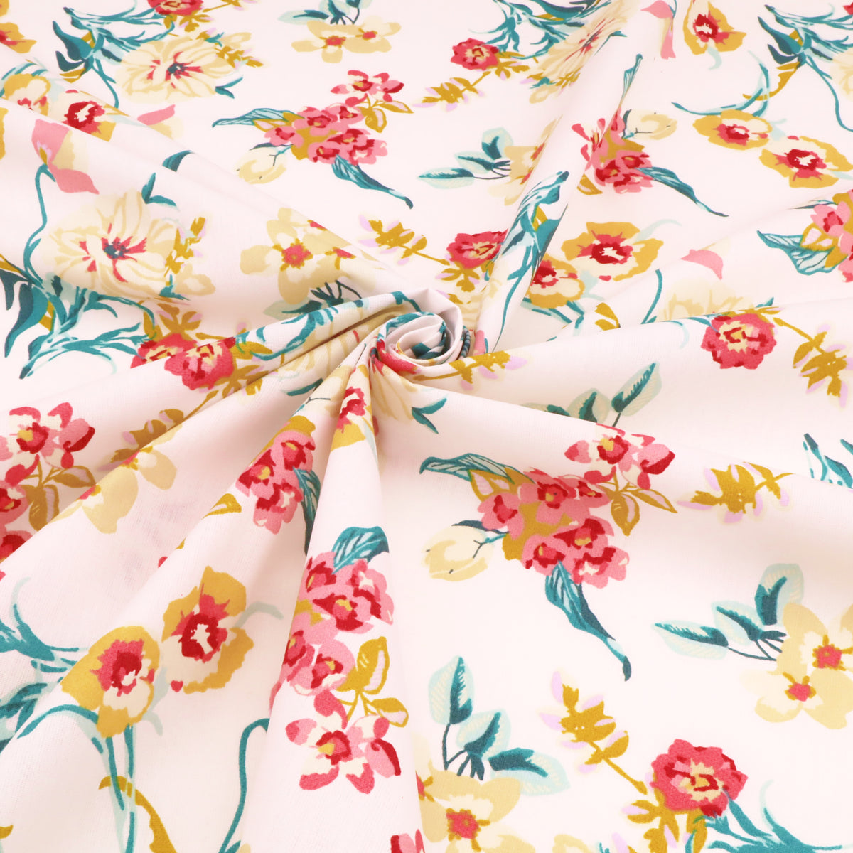 Printed Coated Cotton Water Repellent Tablecloth Fabric - Pretty Flowers on White