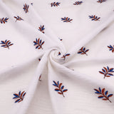 Colette Embroidered Cotton Double Gauze Dressmaking Fabric - Leaves on White