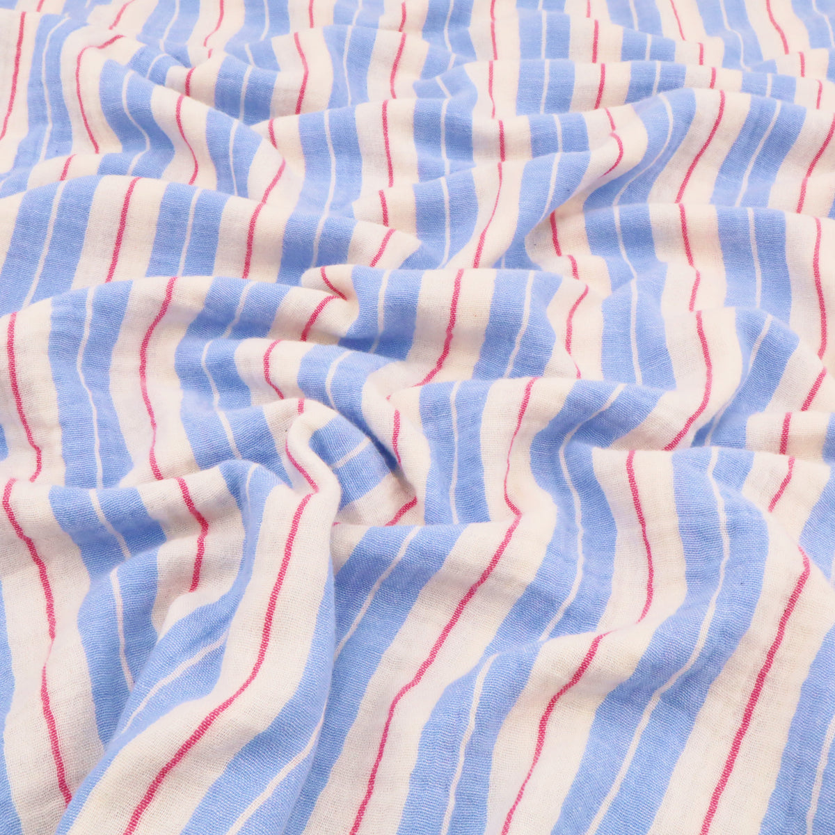 Colette Yarn Dyed Cotton Double Gauze Stripes Crinkle Dressmaking Fabric
 - Blue