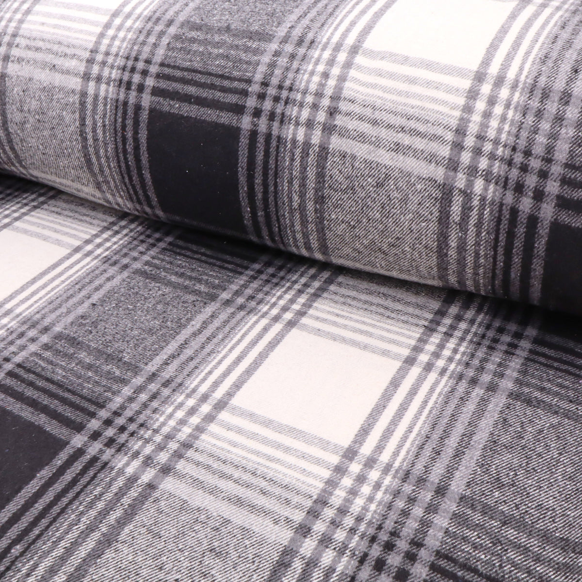 Cosy Thick Brushed Cotton Blend Tartan Plaid Fabric - Large Black & Off White