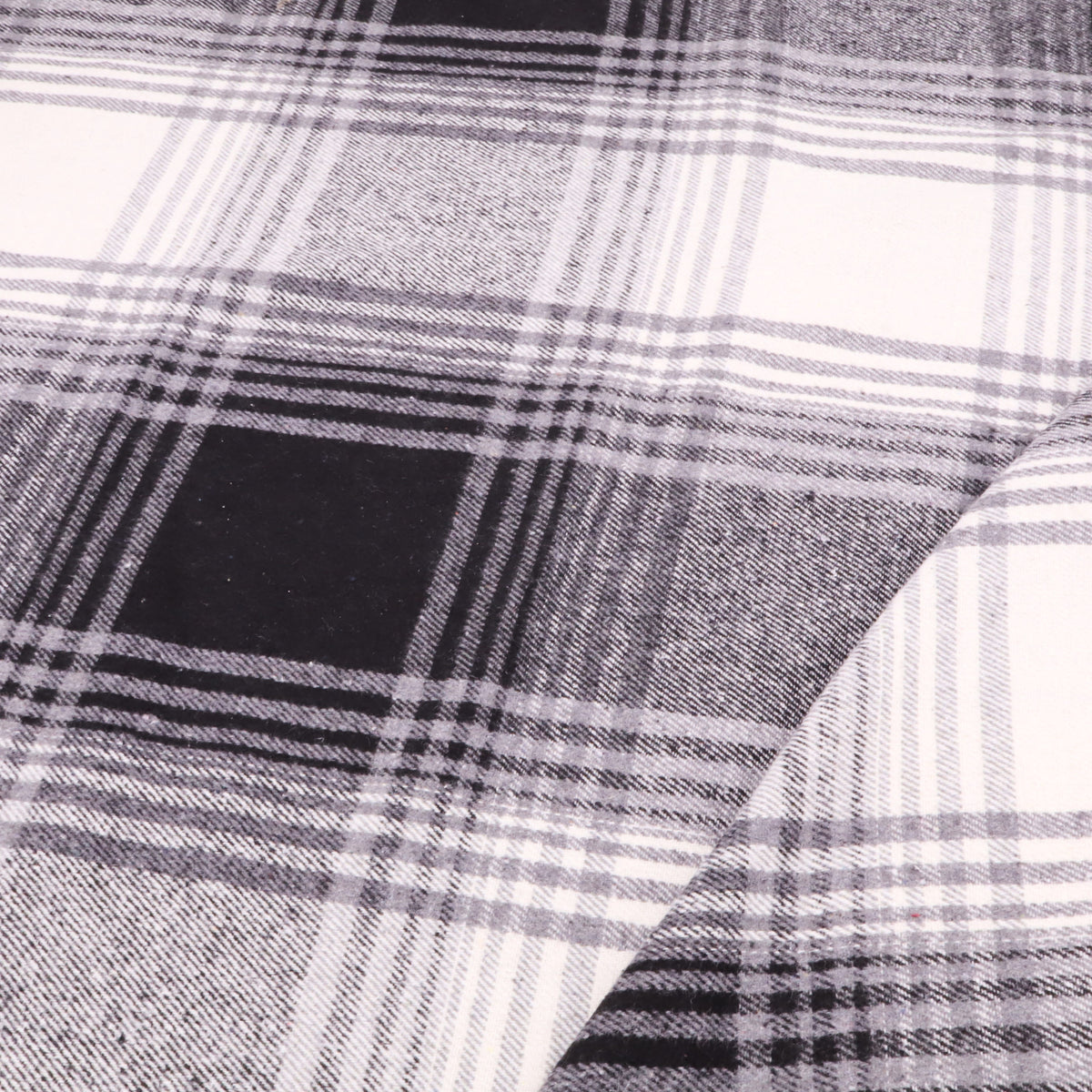 Cosy Thick Brushed Cotton Blend Tartan Plaid Fabric - Large Black & Off White