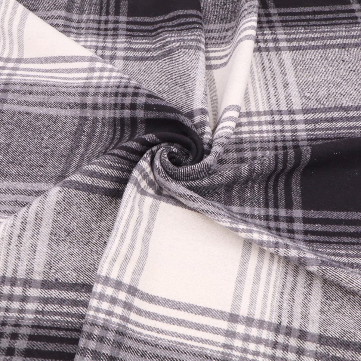 Cosy Thick Brushed Cotton Blend Tartan Plaid Fabric - Large Black & Off White