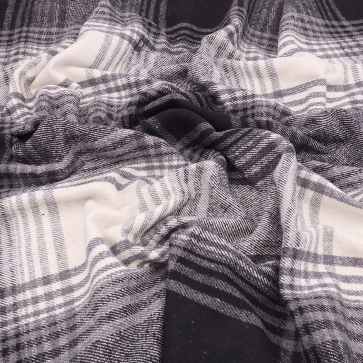 Cosy Thick Brushed Cotton Blend Tartan Plaid Fabric - Large Black & Off White