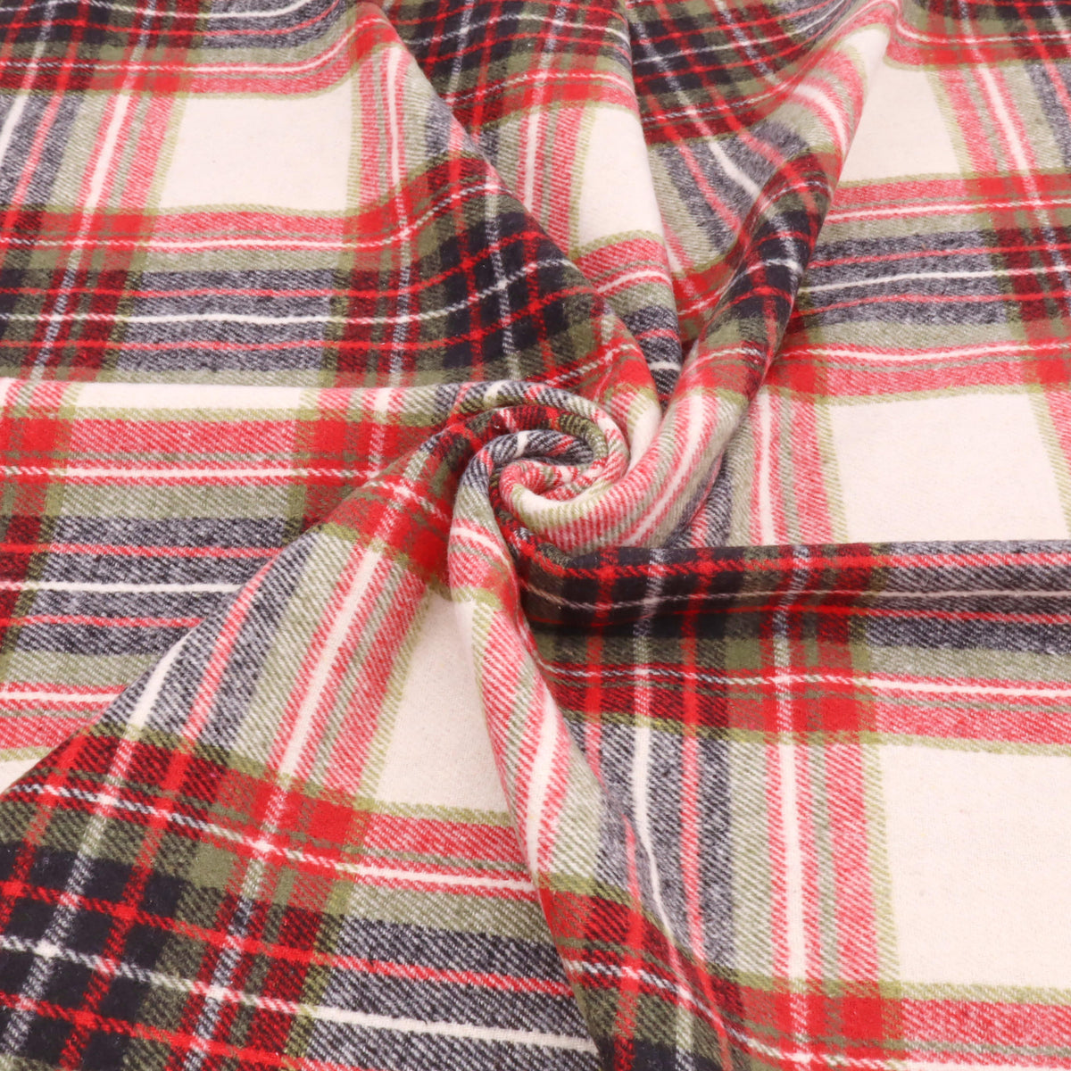 Cosy Thick Brushed Cotton Blend Tartan Plaid Fabric - Large Red & Ivory
