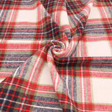 Cosy Thick Brushed Cotton Blend Tartan Plaid Jacketing & Coating Fabric - Large Red & Ivory