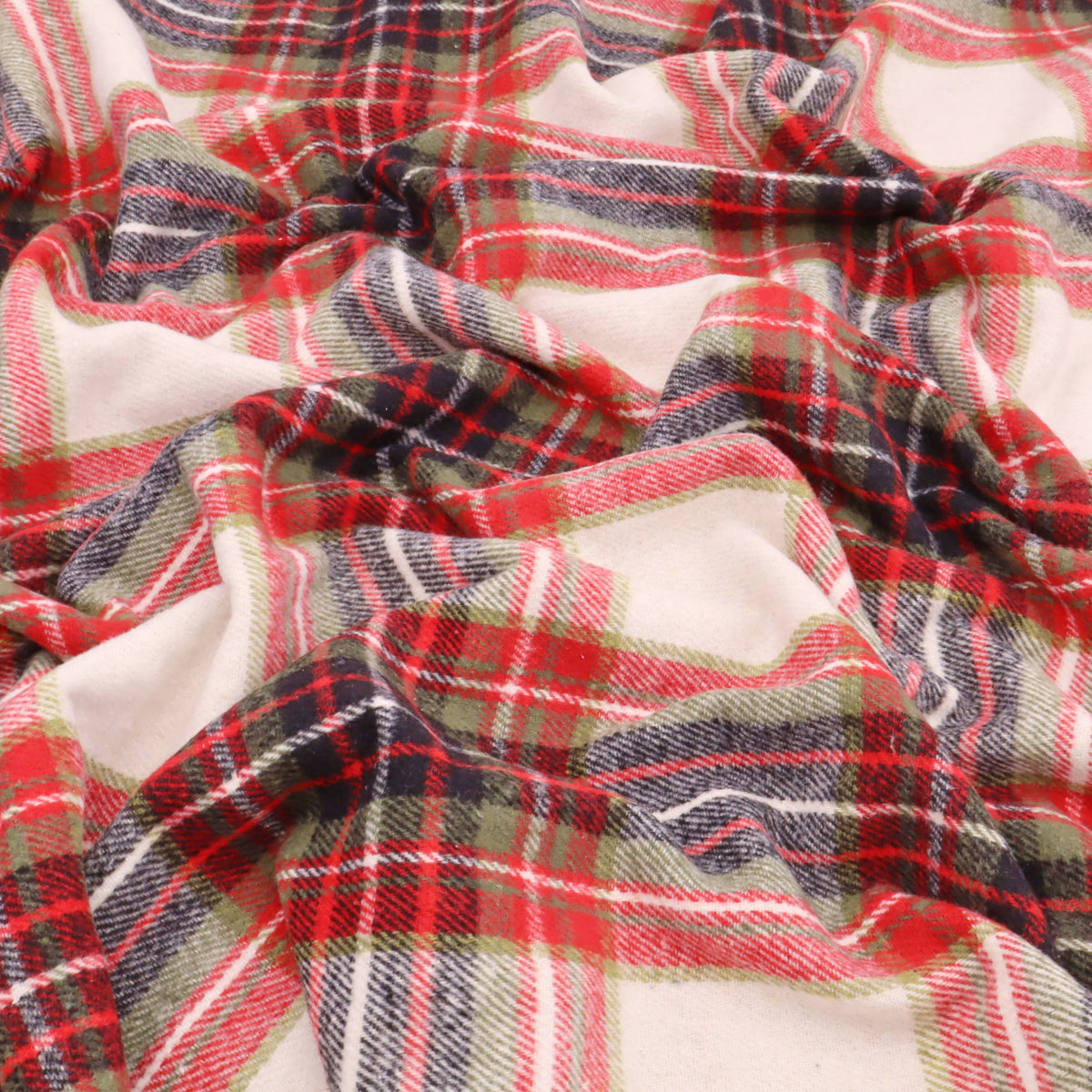 Cosy Thick Brushed Cotton Blend Tartan Plaid Fabric - Large Red & Ivory