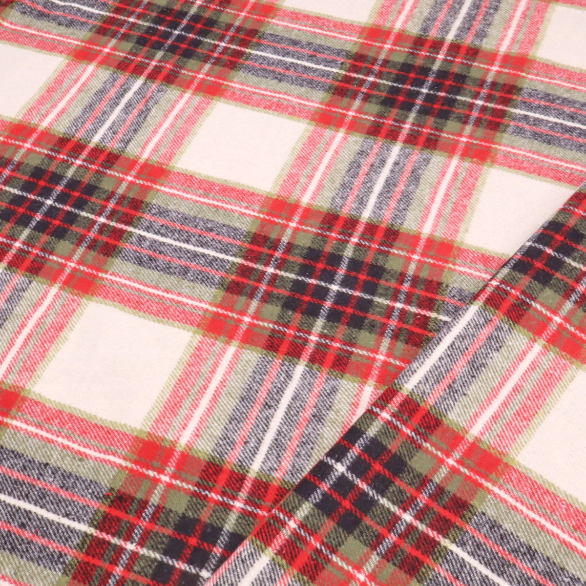 Cosy Thick Brushed Cotton Blend Tartan Plaid Fabric - Large Red & Ivory
