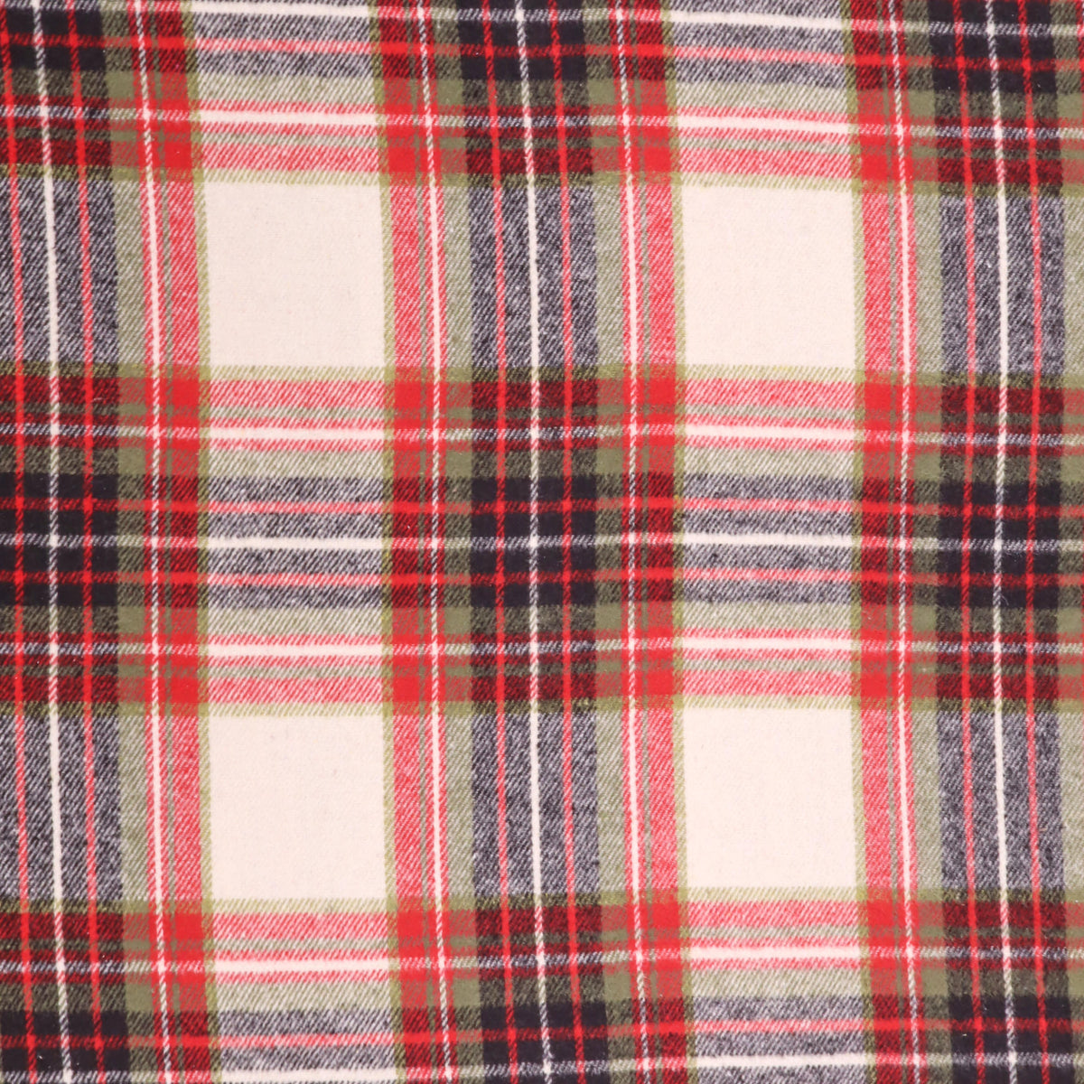 Cosy Thick Brushed Cotton Blend Tartan Plaid Fabric - Large Red & Ivory