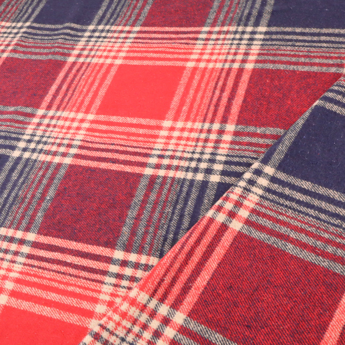 Cosy Thick Brushed Cotton Blend Tartan Plaid Fabric - Large Red & Navy