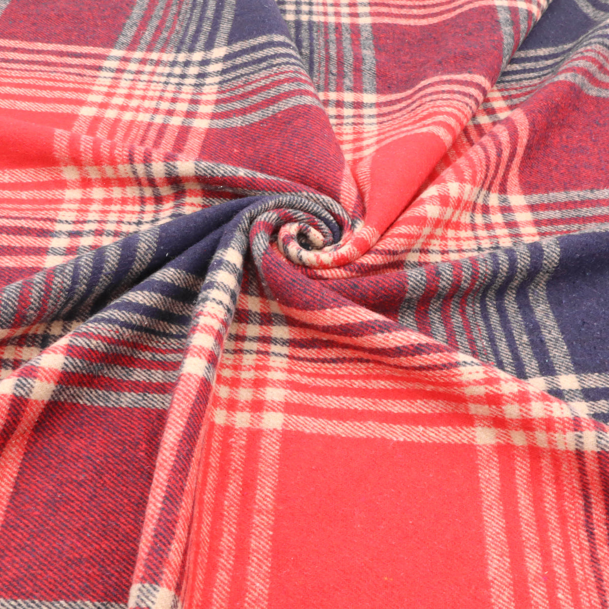 Cosy Thick Brushed Cotton Blend Tartan Plaid Fabric - Large Red & Navy