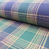 Cosy Thick Brushed Cotton Blend Tartan Plaid Jacketing & Coating Fabric - Large Turquoise & Blue