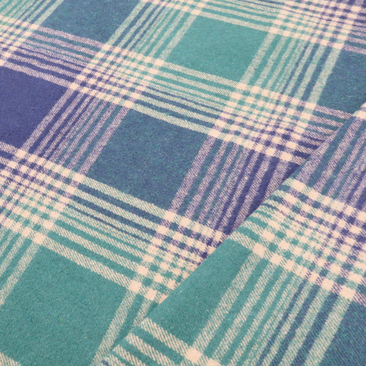 Cosy Thick Brushed Cotton Blend Tartan Plaid Fabric - Large Turquoise & Blue