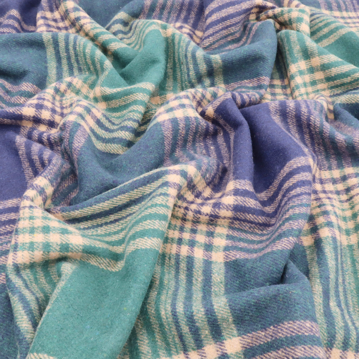 Cosy Thick Brushed Cotton Blend Tartan Plaid Fabric - Large Turquoise & Blue