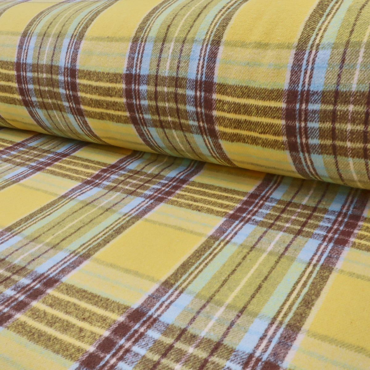 Cosy Thick Brushed Cotton Blend Tartan Plaid Fabric - Large Yellow & Blue