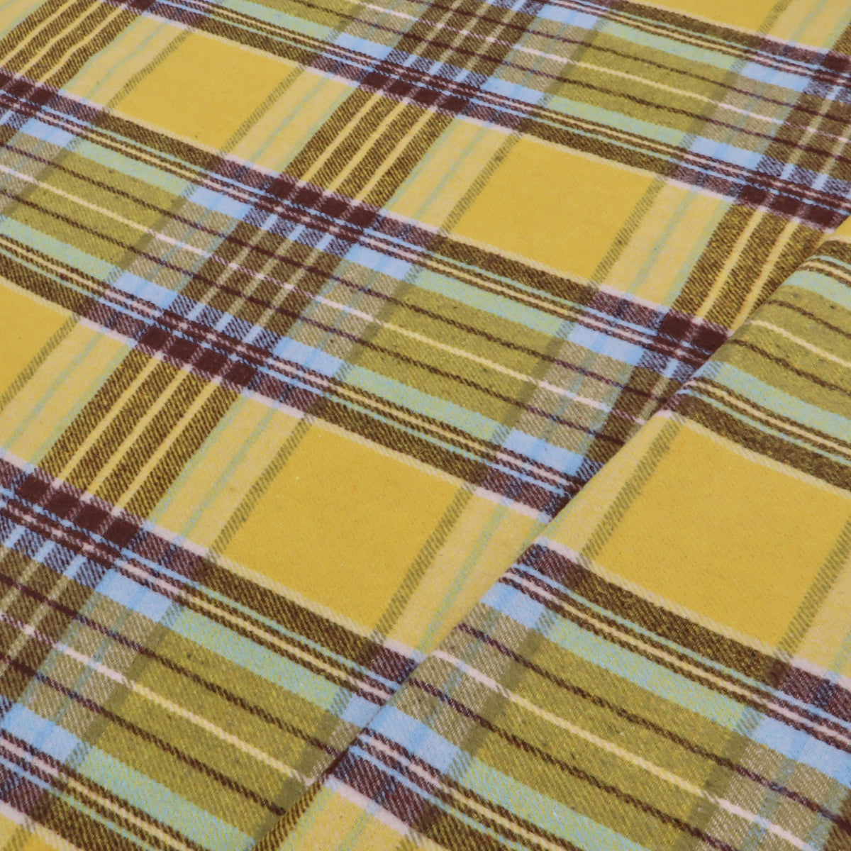 Cosy Thick Brushed Cotton Blend Tartan Plaid Fabric - Large Yellow & Blue