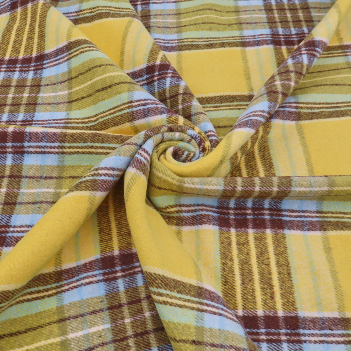 Cosy Thick Brushed Cotton Blend Tartan Plaid Fabric - Large Yellow & Blue