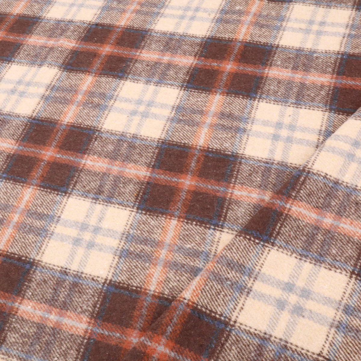 Cosy Thick Brushed Cotton Blend Tartan Plaid Fabric - Small Beige & Brown