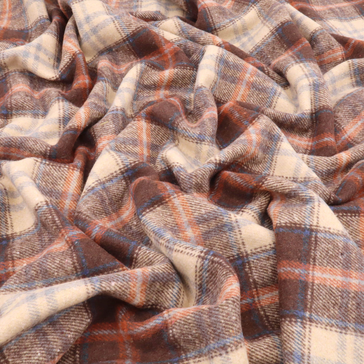 Cosy Thick Brushed Cotton Blend Tartan Plaid Fabric - Small Beige & Brown