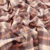 Cosy Thick Brushed Cotton Blend Tartan Plaid Jacketing & Coating Fabric - Small Beige & Brown