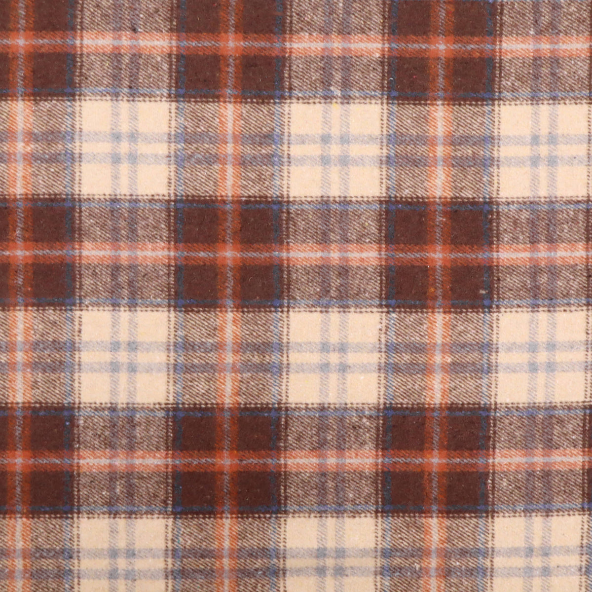 Cosy Thick Brushed Cotton Blend Tartan Plaid Fabric - Small Beige & Brown