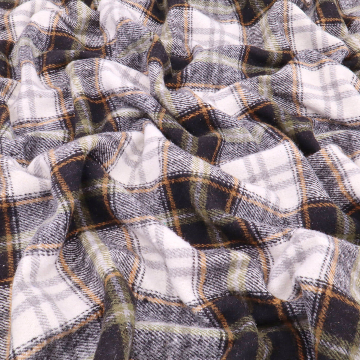Cosy Thick Brushed Cotton Blend Tartan Plaid Fabric - Small Black & White