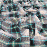 Cosy Thick Brushed Cotton Blend Tartan Plaid Jacketing & Coating Fabric - Small Teal & Black