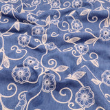 Cotton Denim Embroidery Chambray Jeans 4.8oz Dressmaking Fabric - Round Flowers