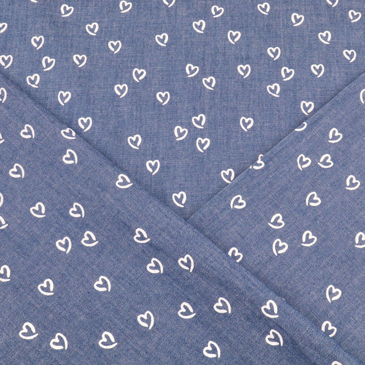 Cotton Denim Chambray Jeans 4.5oz Printed Dressmaking Fabric - White Hearts