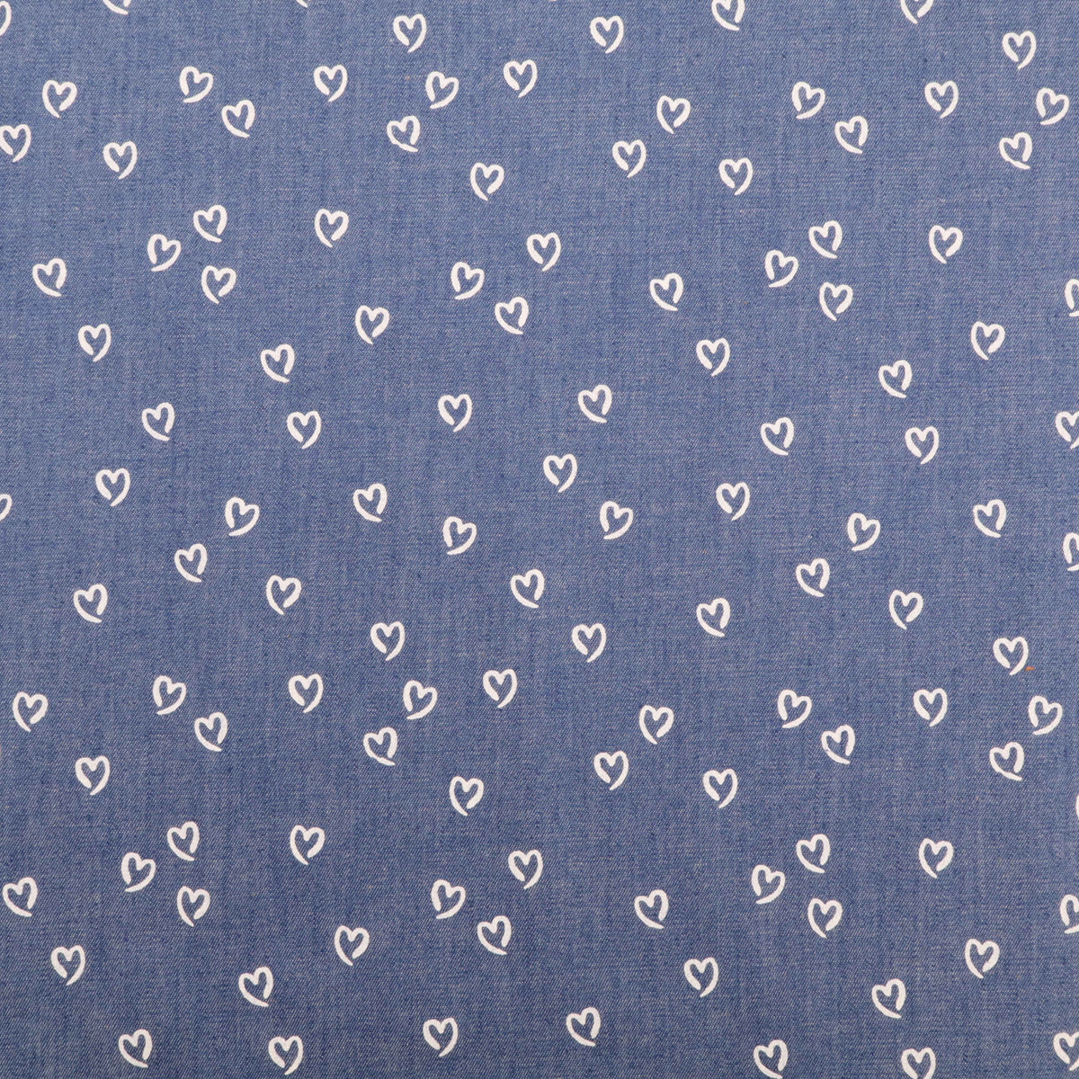 Cotton Denim Chambray Jeans 4.5oz Printed Dressmaking Fabric - White Hearts