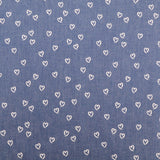 Cotton Denim Chambray Jeans 4.5oz Printed Dressmaking Fabric - White Hearts