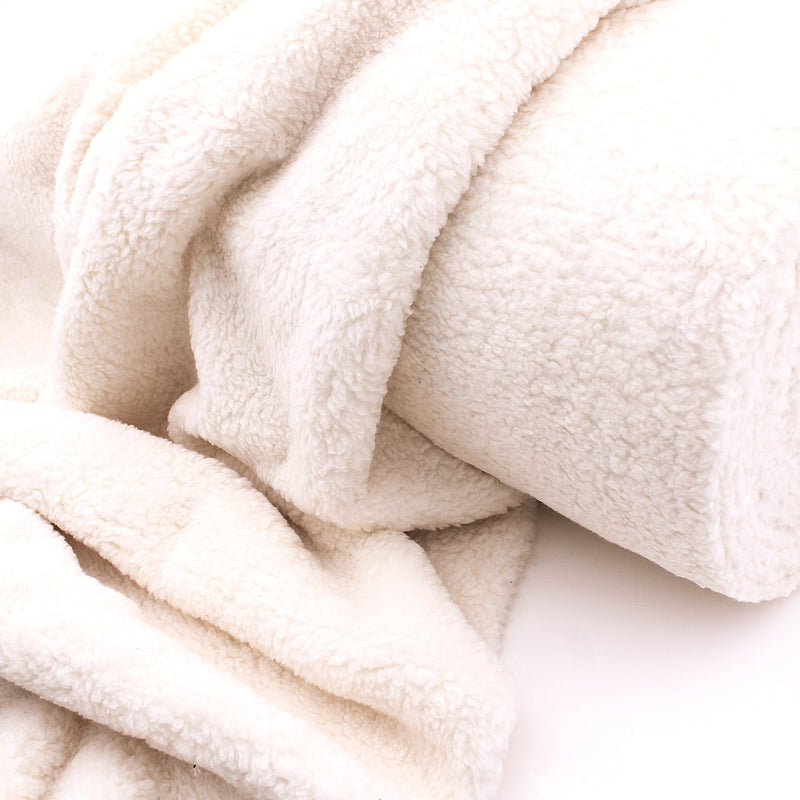 Cotton Teddy Sherpa Faux Fur Coating Jacketing Fabric - Ecru