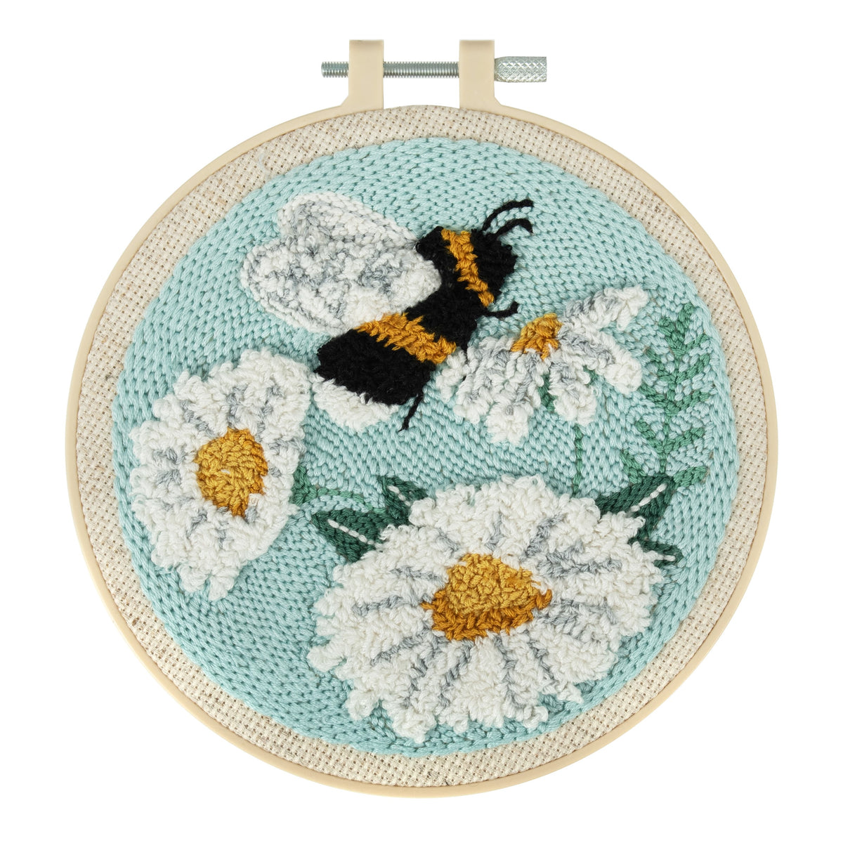 Craft Punch Needle Kit - Beginner Embroidery Floss Set with 6" Hoop - Bee & Flowers