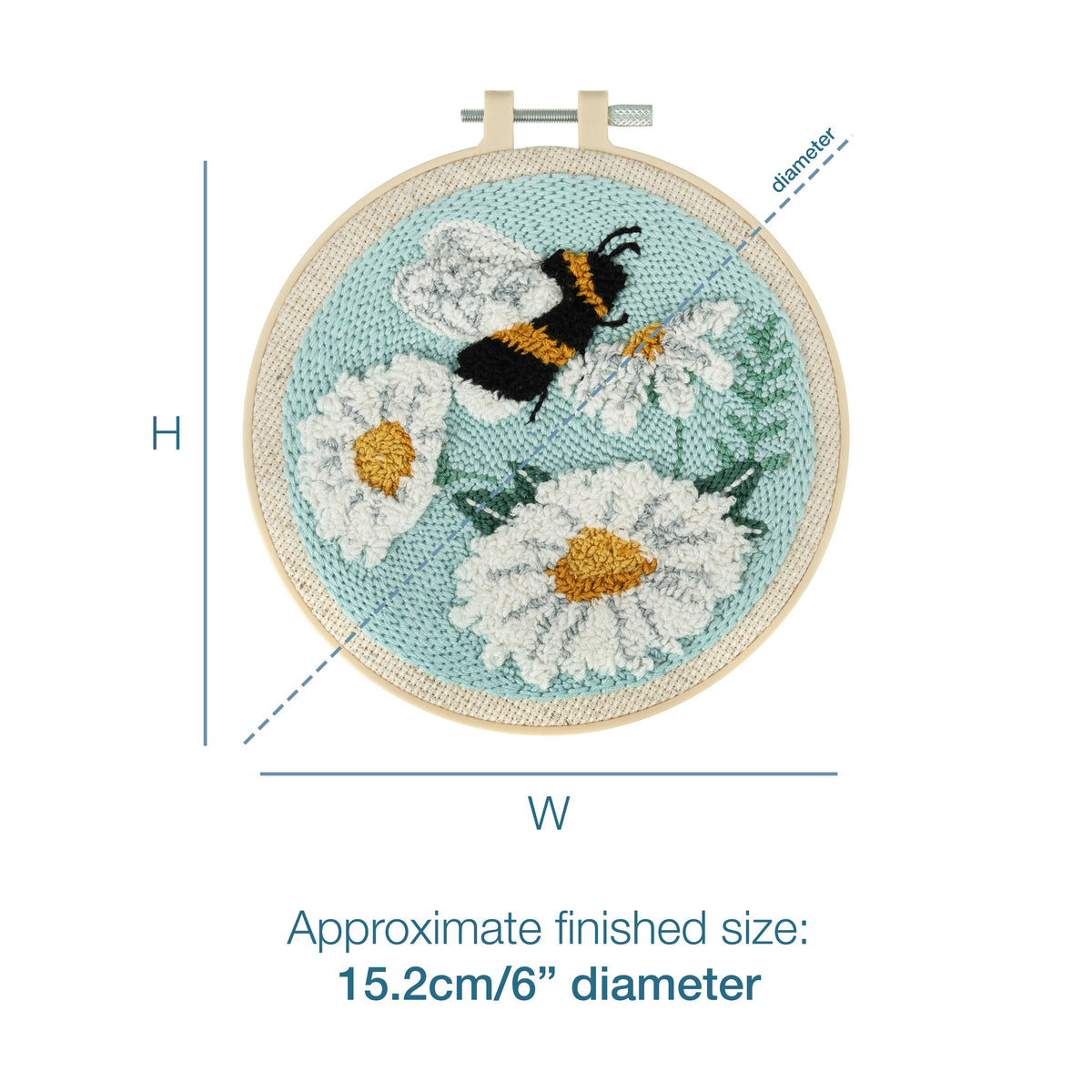 Craft Punch Needle Kit - Beginner Embroidery Floss Set with 6" Hoop - Bee & Flowers
